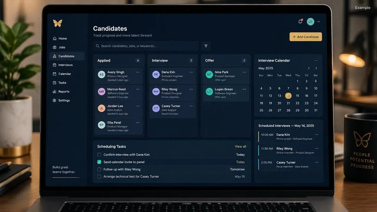 Daisy recruitment ai assistant interface showing organise candidate information and prepare interview schedules (example)